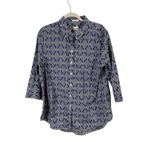 Chicos No Iron Blue Paisley Button Front Shirt Office Womens 3 US XL 16/18